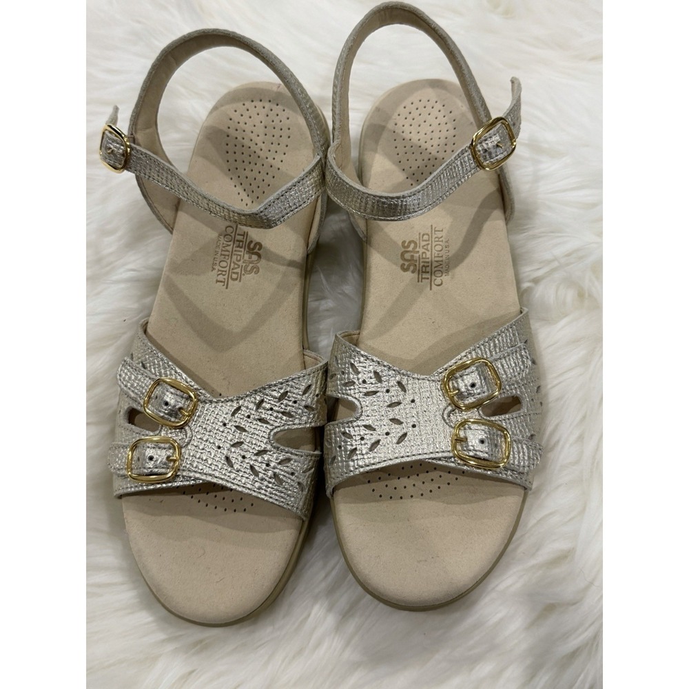 SAS Duo Quarter Strap Sandal Gold Linen L 9N Walking Sandal Narrow Cottage Core